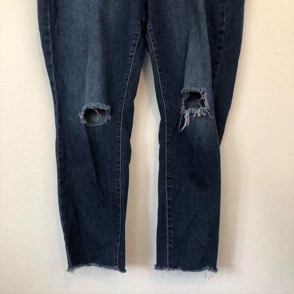 TORRID Plus Size Dark Wash Ripped Distressed Raw Hem Cropped Crop Skinny Jeans - Picture 4 of 12